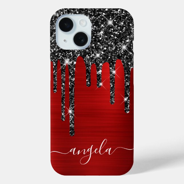 Black Glitter Drips Red Glam Signature Case-Mate iPhone Case (Back)