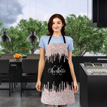 Black glitter drips rose gold girly monogram name  apron<br><div class="desc">A chic black background decorated with rose gold,  pink sparkling faux glitter drips,  paint dripping look. Personalize and add your monogram initials and name.</div>