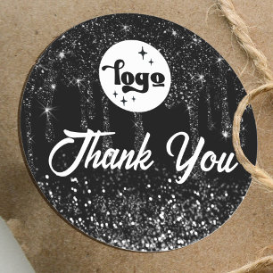 black glitter drips thank you classic round sticker