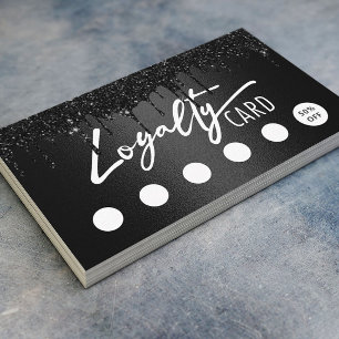 Black Glitter Drips Typography Beauty Salon Loyalty Card