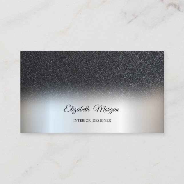 Black Glitter Elegant Professional Silver Business Card (Front)