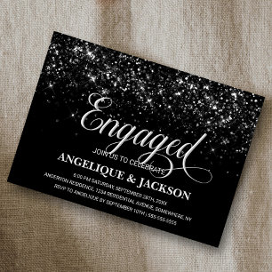 Black Glitter Engagement Party Invitation
