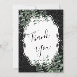 Black Glitter & Eucalyptus Wedding Thank You Card
