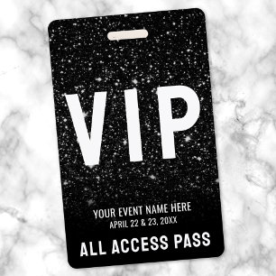 Black Glitter Event VIP Pass ID Badge