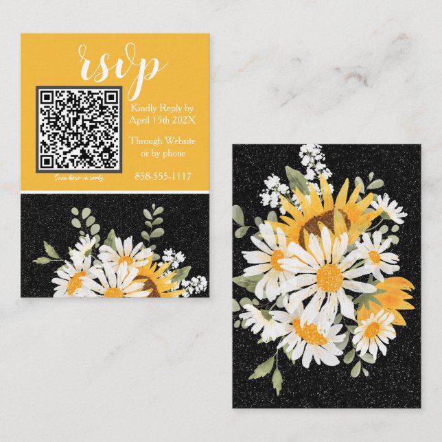 Black Glitter Floral RSVP Enclosure Card (Front/Back)