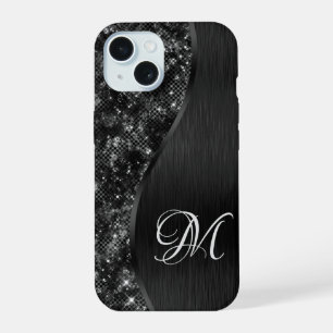 Black Glitter Glam Bling Personalised Metallic iPhone 15 Case