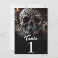 Black Glitter Glam Sparkle Skull Table Number