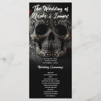Black Glitter Glam Sparkle Skull Wedding Program