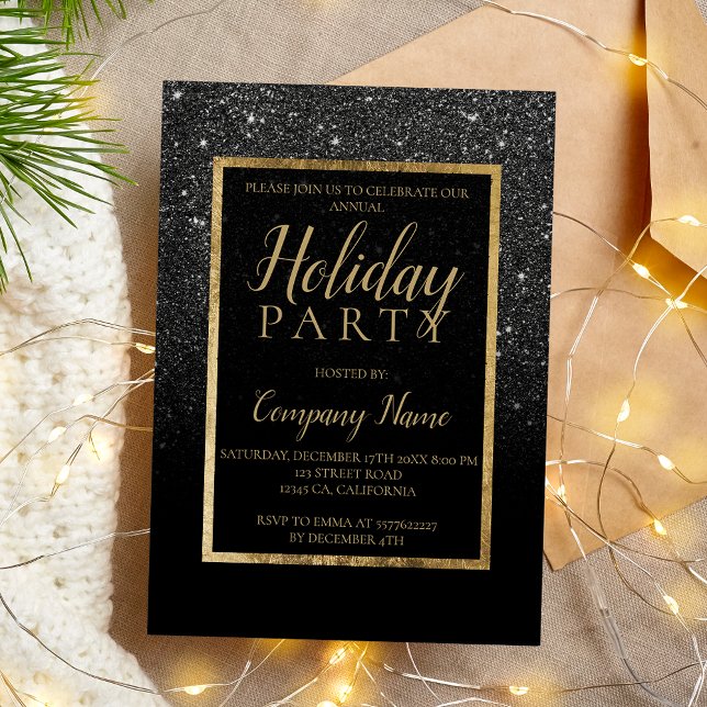 Black glitter gold business corporate Christmas Invitation (Black glitter gold business corporate Christmas Invitation)