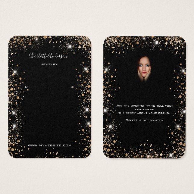 Black glitter gold earrings photo display card (Front & Back)