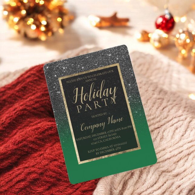 Black glitter gold green corporate Christmas Invitation (Black glitter gold green corporate Christmas Invitation)