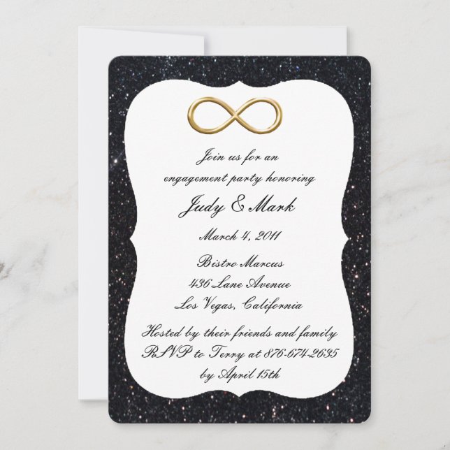 Black Glitter Gold Infinity Engagement Party Invitation (Front)