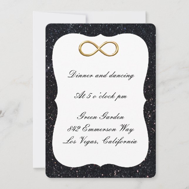 Black Glitter Gold Infinity Reception Card (Front)
