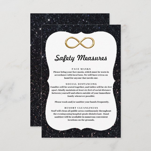 Black Glitter Gold Infinity Safety Measures Enclosure Card (Front/Back)