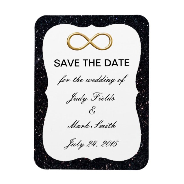 Black Glitter Gold Infinity Save The Date Magnet (Vertical)