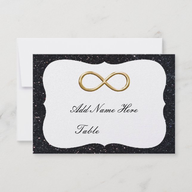 Black Glitter Gold Infinity Table Place Card (Front)