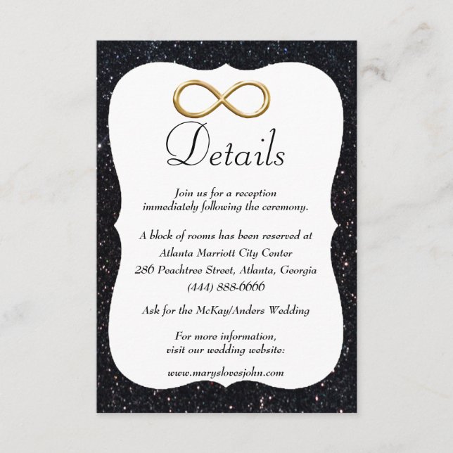 Black Glitter Gold Infinity Wedding Details Enclosure Card (Front)