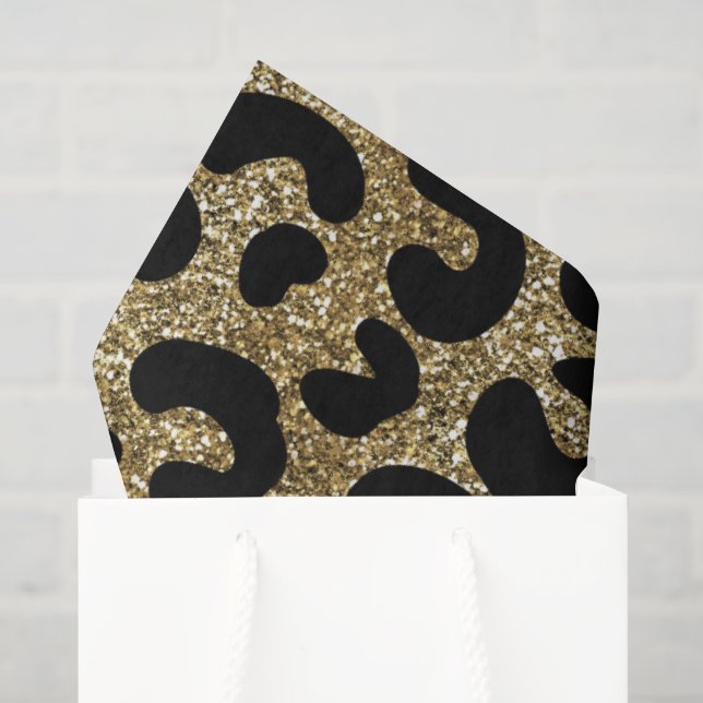  Black &Glitter Gold leopard Animal Print Pattern Tissue Paper (Gift Bag)