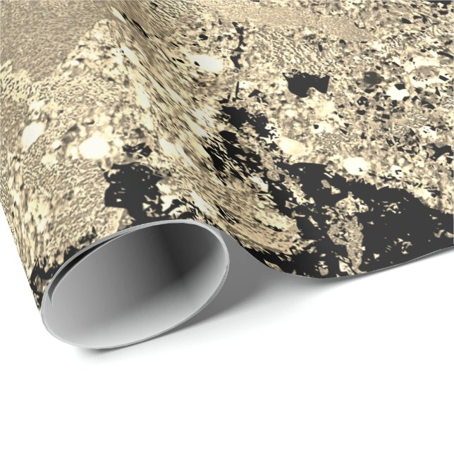 Black Glitter Gold Marble Glam Abstract Metallic Wrapping Paper (Roll Corner)