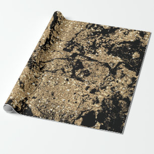 Black Glitter Gold Marble Glam Abstract Minimal Wrapping Paper