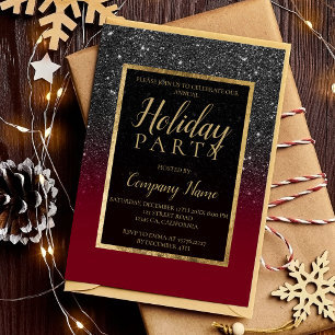 Black glitter gold red business corporate invitation