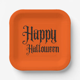 Black Glitter Happy Halloween Paper Plate