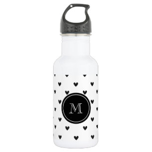 Black Glitter Hearts with Monogram 532 Ml Water Bottle