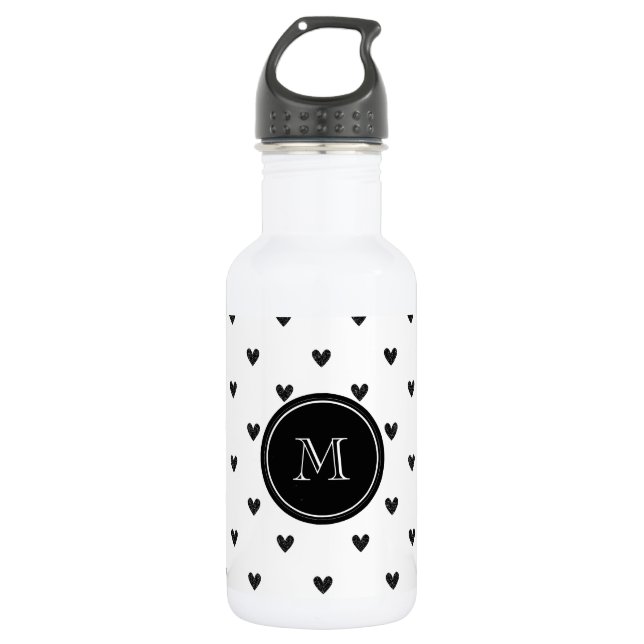 Black Glitter Hearts with Monogram 532 Ml Water Bottle (Front)