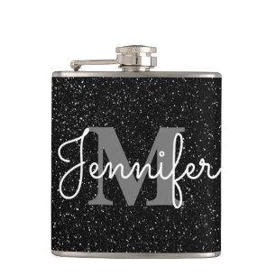 Black Glitter Hip Flask
