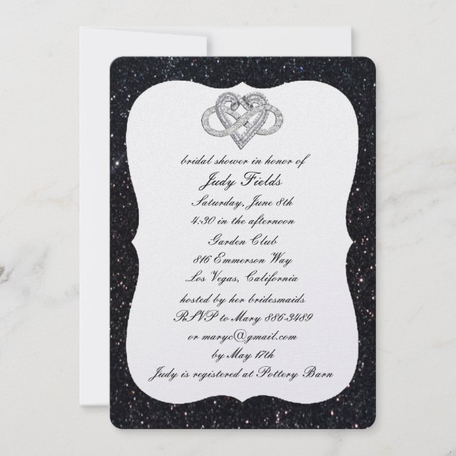 Black Glitter Infinity Heart Bridal Shower Invite (Front)