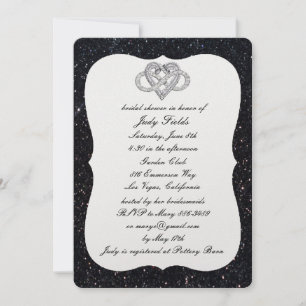 Black Glitter Infinity Heart Bridal Shower Invite