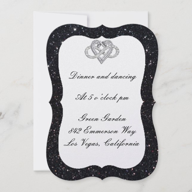 Black Glitter Infinity Heart Reception Card (Front)