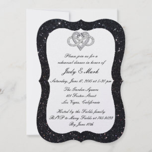 Black Glitter Infinity Heart Rehearsal Dinner Invitation