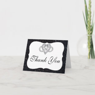 Black Glitter Infinity Heart Thank You Card