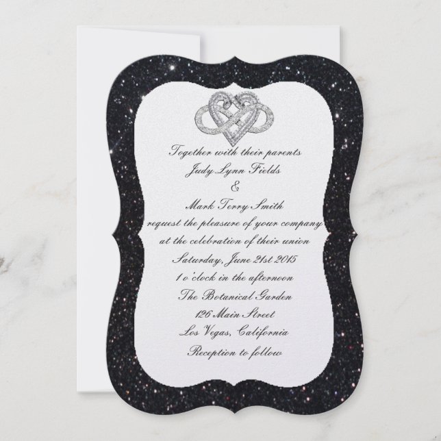 Black Glitter Infinity Heart Wedding Invitation (Front)