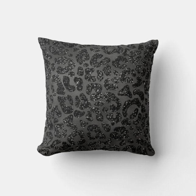 Black Glitter Leopard  Print Cushion (Front)