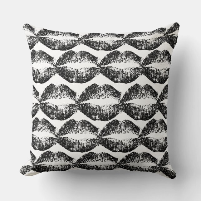 Black Glitter Lips Cushion (Front)