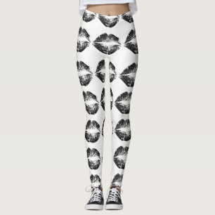 Black Glitter Lips Leggings
