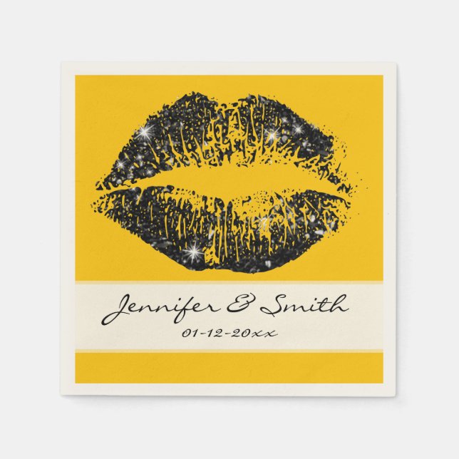 Black Glitter Lips Napkin (Front)