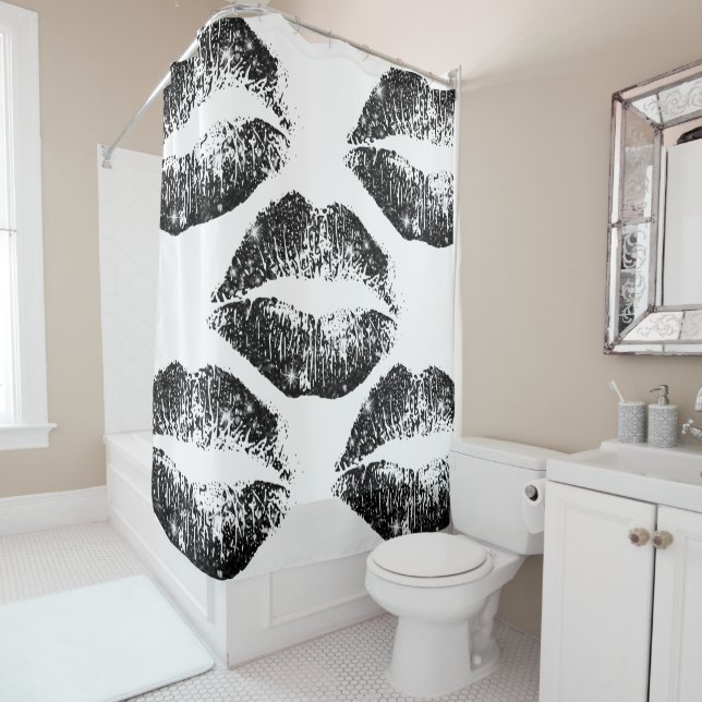 Black Glitter Lips Shower Curtain (In Situ)