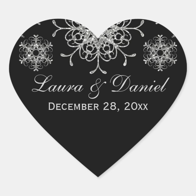 Black, Glitter LOOK Snowflake Wedding Sticker (Front)
