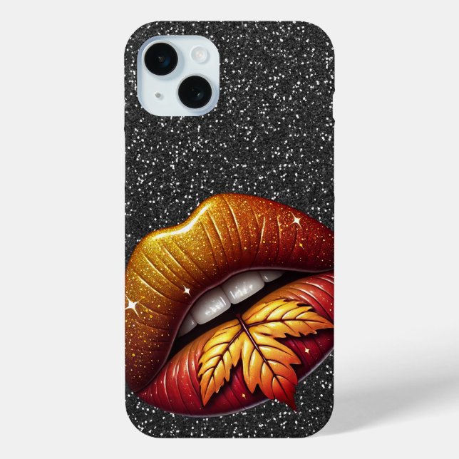 BLACK GLITTER LOOK WITH GOLD SHINY LIPS Case-Mate iPhone CASE (Back)