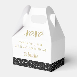 Black Glitter Modern Birthday Mitzvah Anniversary Favour Box