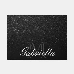 Black Glitter Monogram Doormat