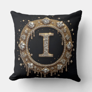 Black Glitter Monogram Letter I Instagram Brand Cushion