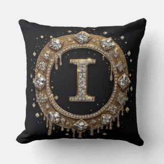 Black Glitter Monogram Letter I Instagram Brand Cushion