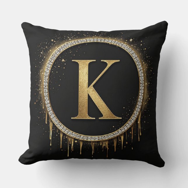 Black Glitter Monogram Letter K Keepsake Gifts Cushion (Front)