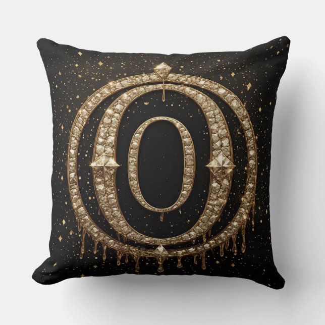 Black Glitter Monogram Letter O For Online Shop Cushion (Front)