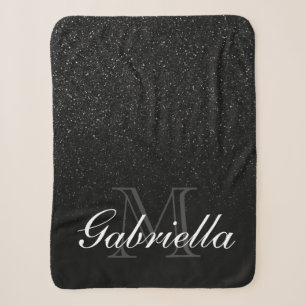 Black Glitter Monogram Sherpa Blanket