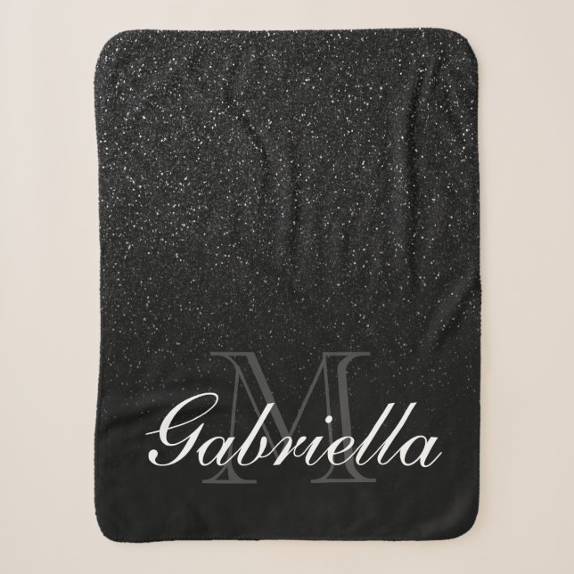 Black Glitter Monogram Sherpa Blanket (Front)